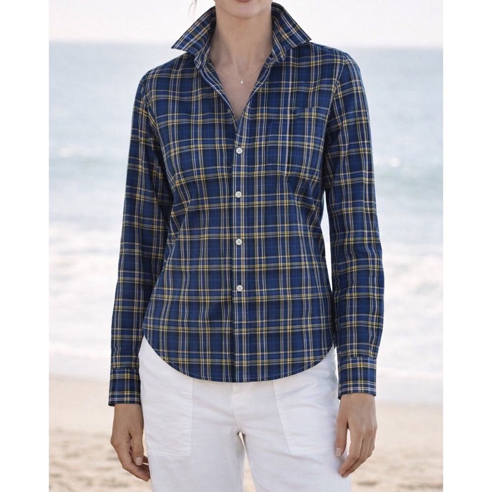 Frank & Eileen Barry Tailored Button Up Shirt — S Blue Plaid Italian Cotton